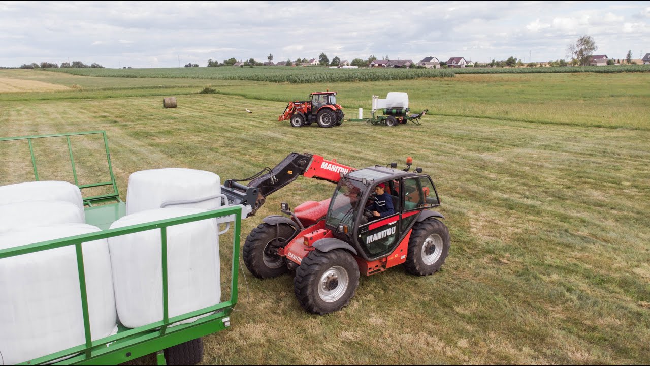 Prasowanie, owijanie i zwożenie bel na Mazowszu || Deutz-Fahr || Ursus || Manitou
