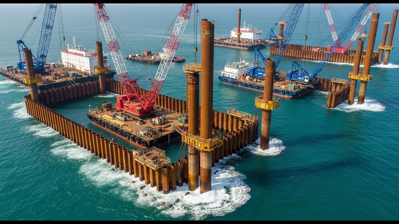 How They Build Islands from Nothing — Driving 1,000-Ton Steel Cylinders into the Sea
