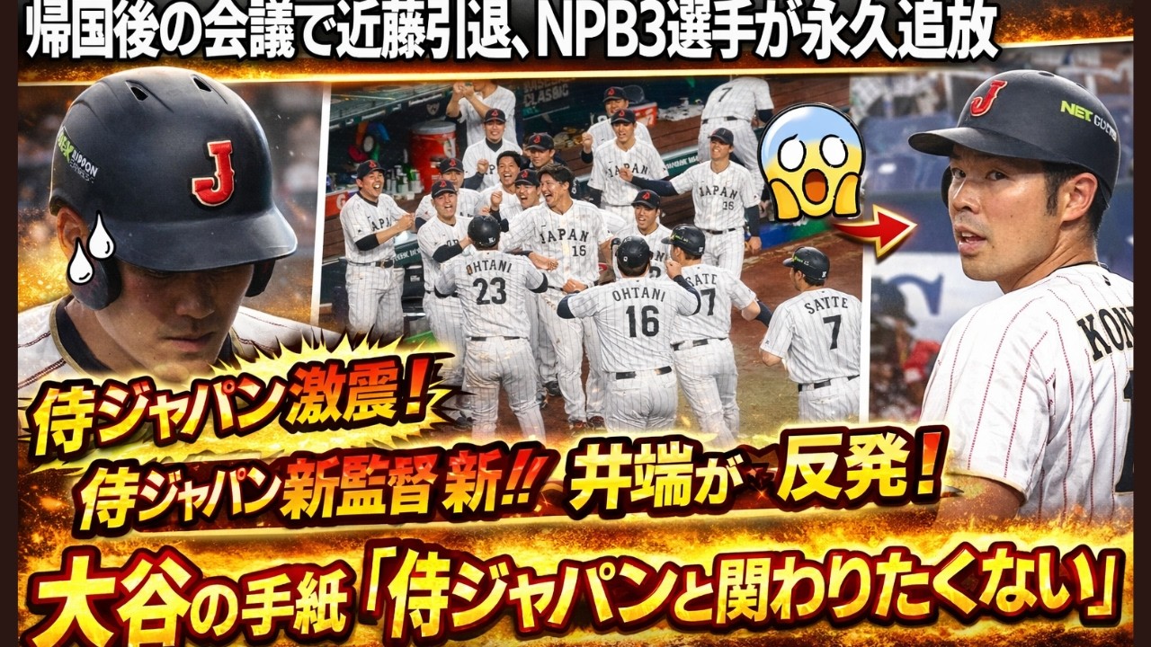 【衝撃速報】侍ジャパン帰国直後に大激震！近藤健介が電撃引退、NPB3選手が永久追放へ…緊急会議で新監督決定＆大谷翔平の“絶縁宣言”に日本中が騒然！
