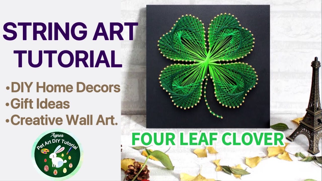 DIY String Art Four Leaf Clover Patterns Tutorial For Beginners. Mandala Home Decor, Wall Hanging