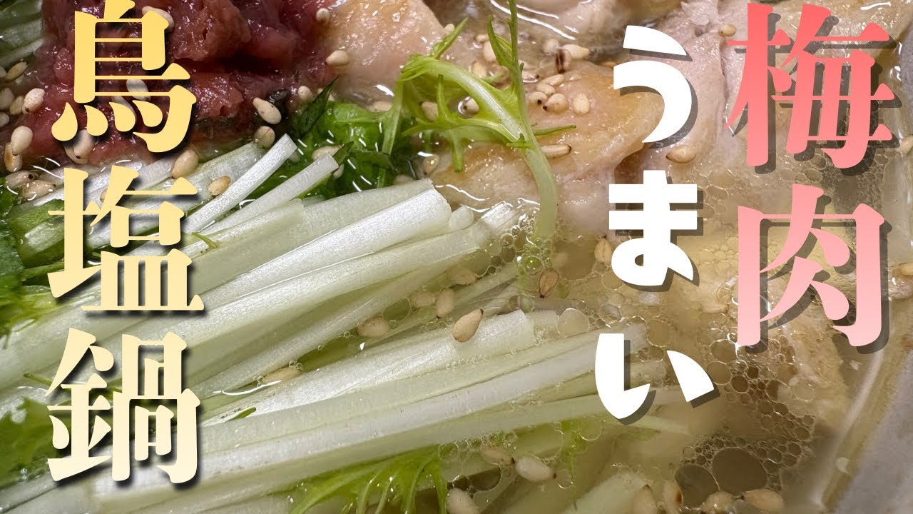 短時間で鳥の旨みを出すあっさりだけど濃くうまスープ！間違いなく雑炊が合います❗️梅肉めちゃ旨い  鳥塩鍋✨