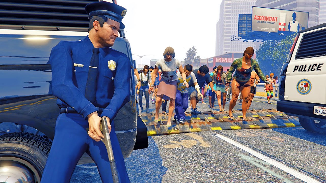 قراند 5 : اللعب بالشرطة في هجوم كاسح للزومبي | GTA V Police in a Zombie Outbreak