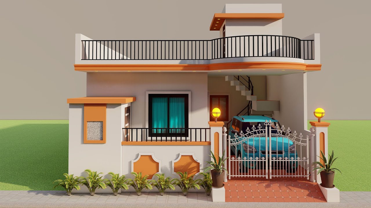 कार पार्किंग के साथ तीन कमरे का मकान ,23 by 40 house elevation,New 3D map,3 Bedroom House Plan