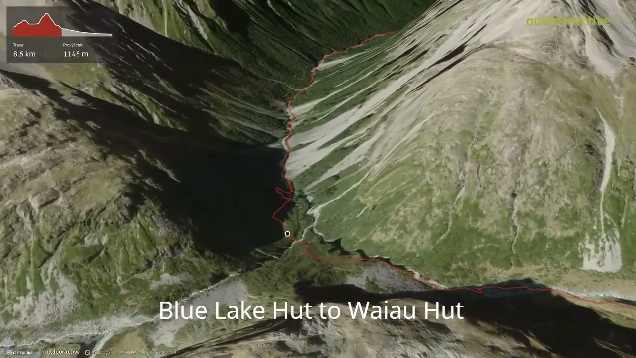 Blue Lake Hut to Waiau Hut  ∆ hiking trails ∆ 3d-trail.com/new-zealand/