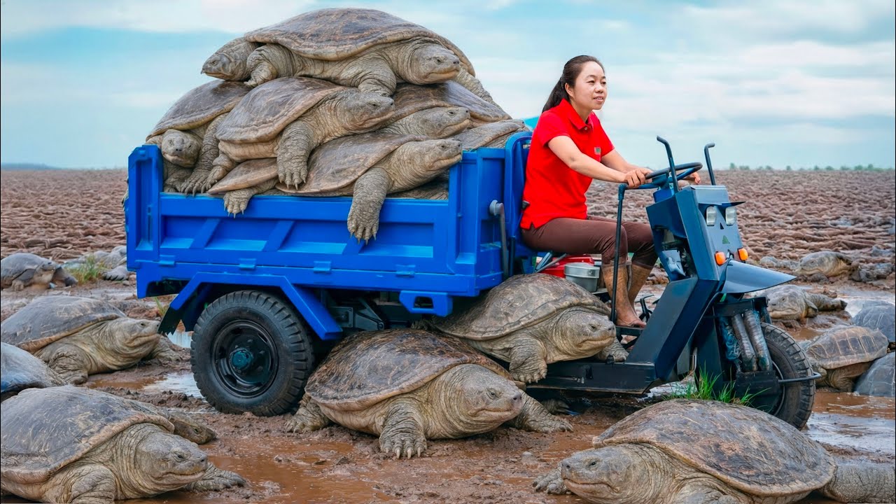 Harvest Giant smooth-shelled Turtle & Go to Market Sell | How to control turtles hiding in the mud