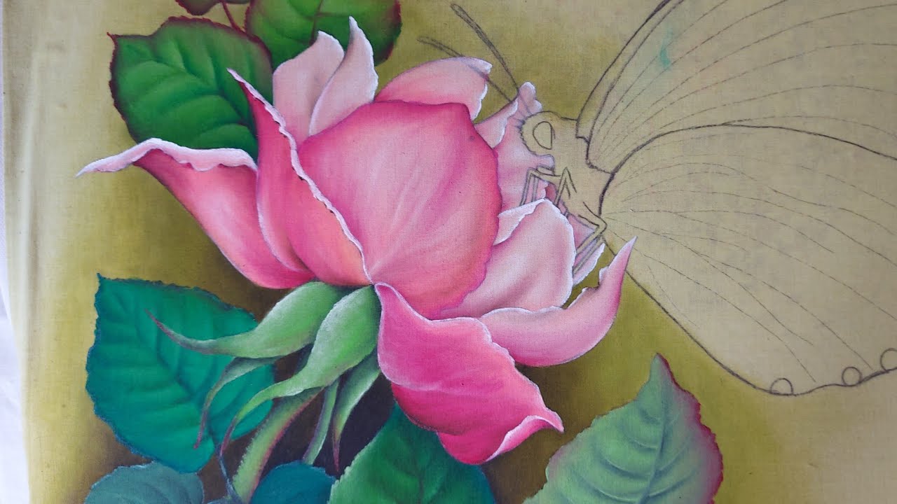 Pintura de rosa, cor de rosa, em tecido