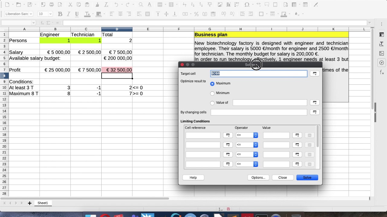 [EN] LibreOffice tips and tricks: business plan calculation using Linear Programming