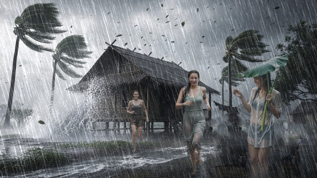 Extreme weather in Indonesia⛈️ Walking in heavy rain and wind in Indonesia |Very Good For Sleeping