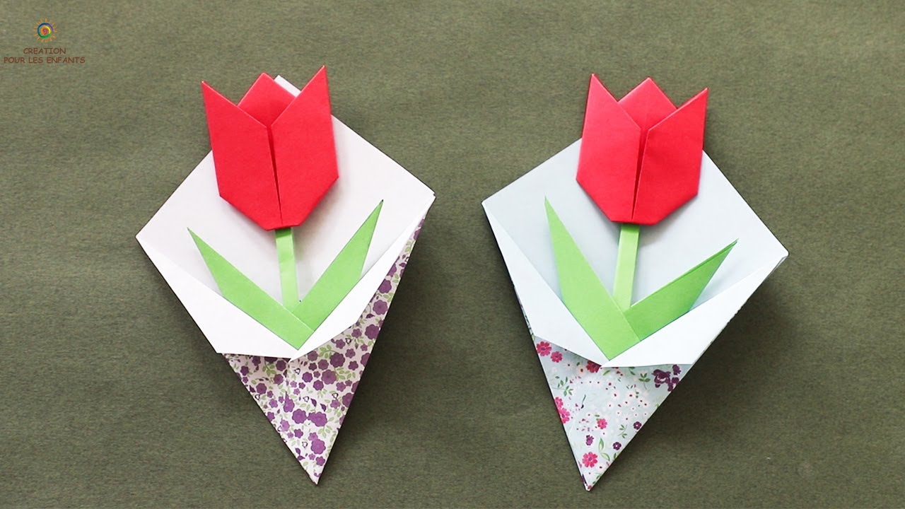 TULIPE en origami🌷Fleur en papier facile. Origami TULIP flower🌷Origami flower. Paper tulip.