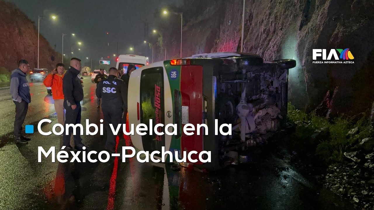 Vuelca unidad de transporte público en la autopista México Pachuca, la unidad salió de Indios Verdes