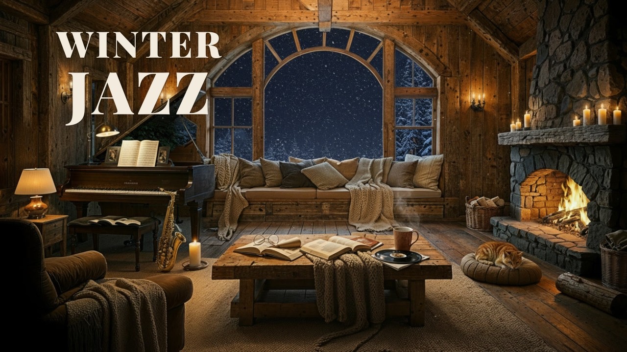 Midnight Winter Jazz 🔥 Cozy Fireplace Night Ambience