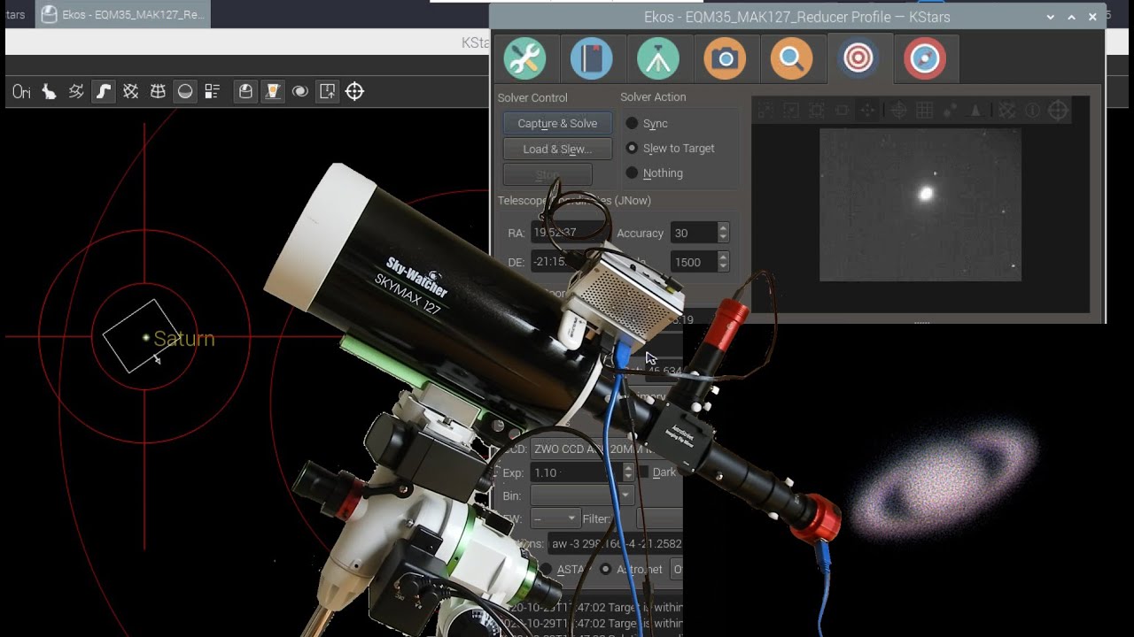 Astroberry and Saturn: Slewing to Saturn Using Astroberry's Plate Solving with MAK127 and Shooting.