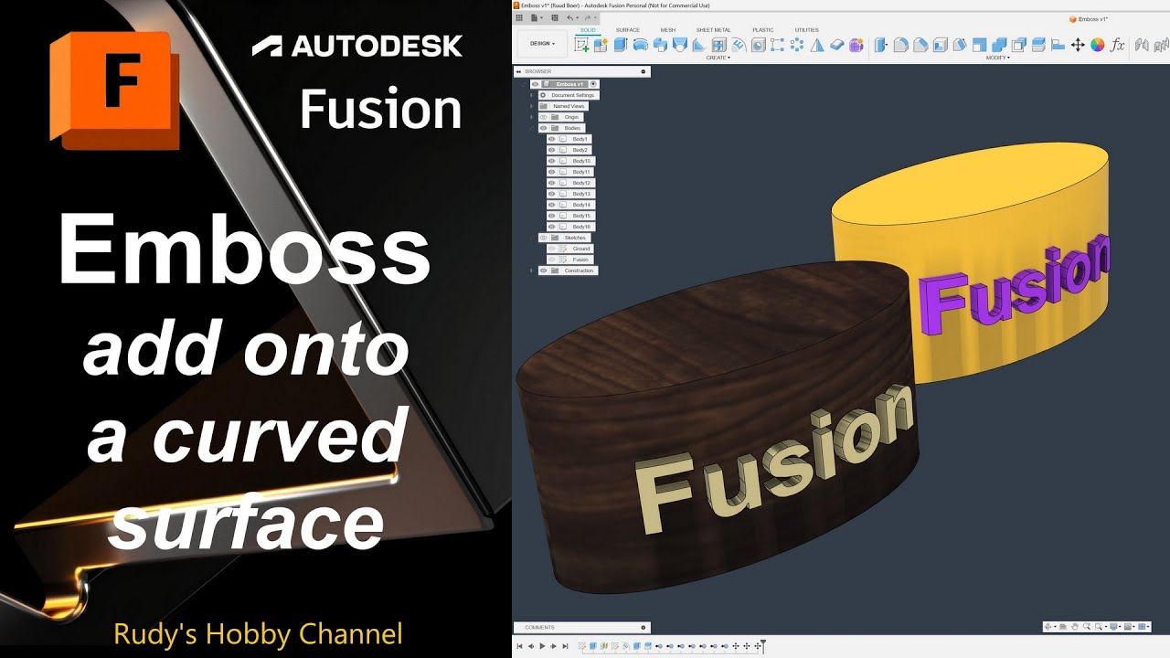 Autodesk Fusion 360 33 Emboss (add material to a curved surface)