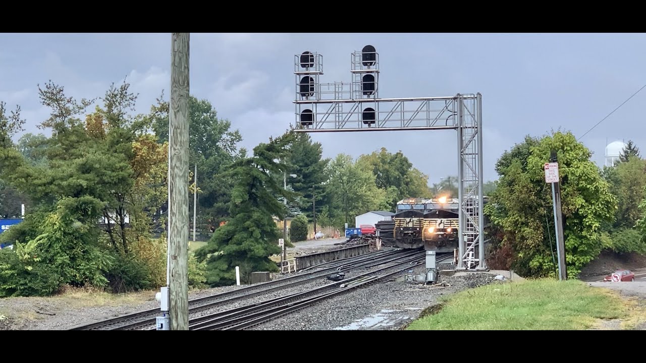 BIG Trains Working Hard Up A Long Hill With Manned Locomotive Shoving!  Trains Passing & 2nd Giant!