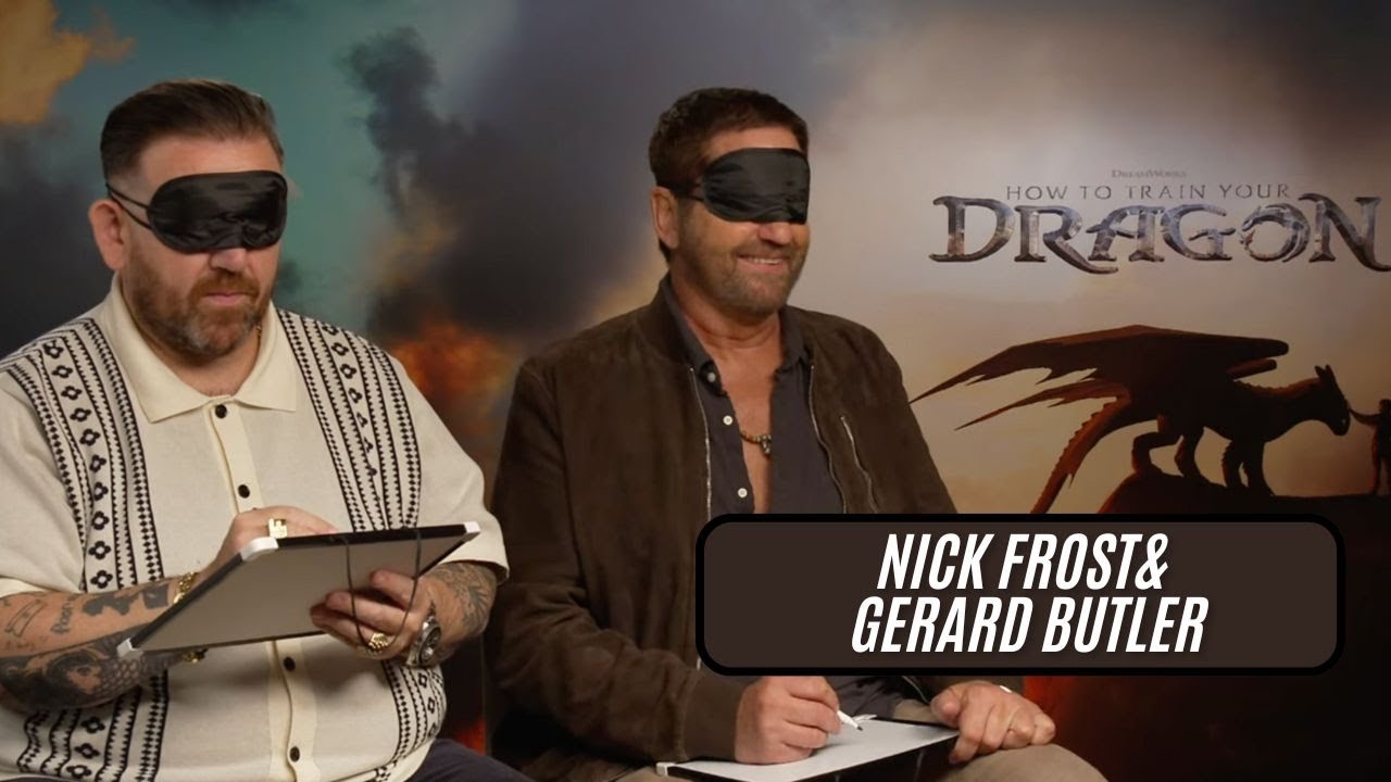 Nick Frost & Gerard Butler play HOW TO DRAW YOUR DRAGON | Exclusive Interview