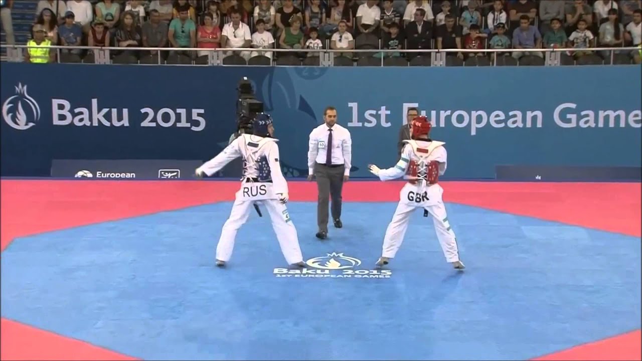 Taekwondo WTF. Baku 2015 European Games. Quarterfinal. M-68. Denisenko-Stamper.