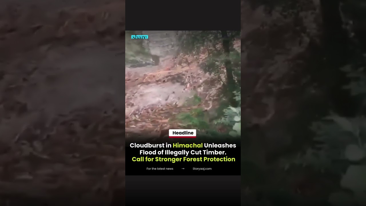 Cloudburst in Himachal Unleashes Flood of Illegally Cut Timber. #storyaaj #flood #news #enviornment