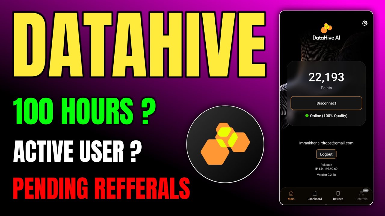 Datahive Airdrop 🔥 100 Hours Uptime | Active User Guide & Pending Referrals 🚀