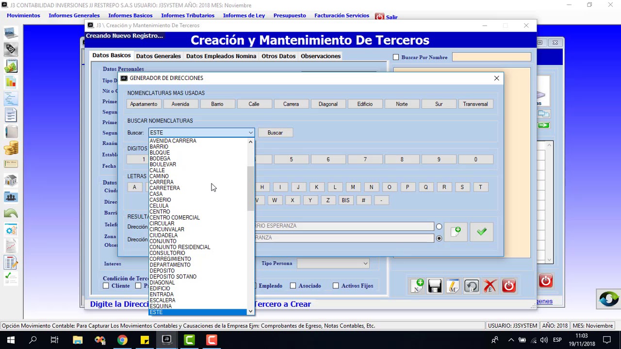 Software J3 System - Modulo Contabilidad. Movimiento Contable