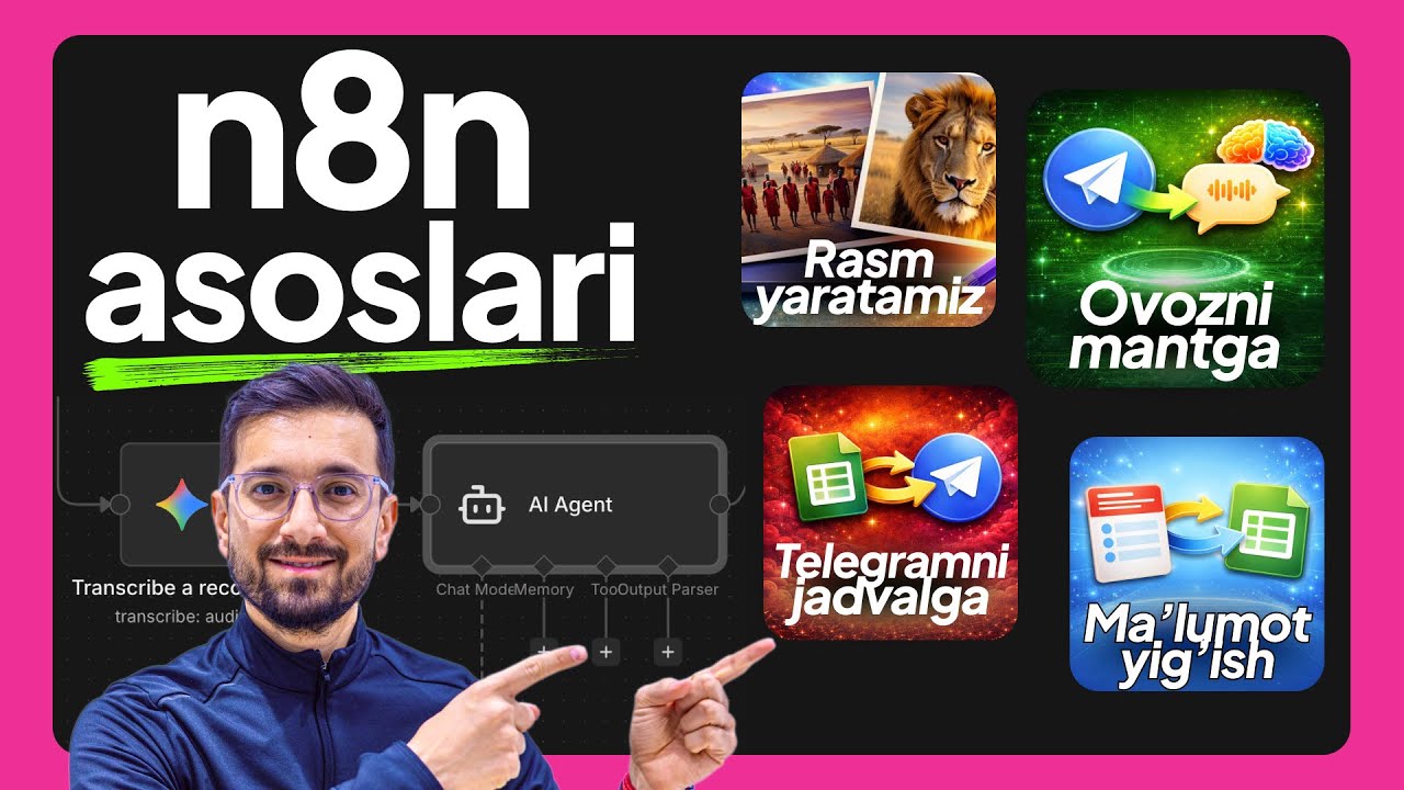 N8N va avtomatlashtirish asoslari. 4 ta real avtomatizatsiya dars. Gemini sun'iy intellekt asosida.