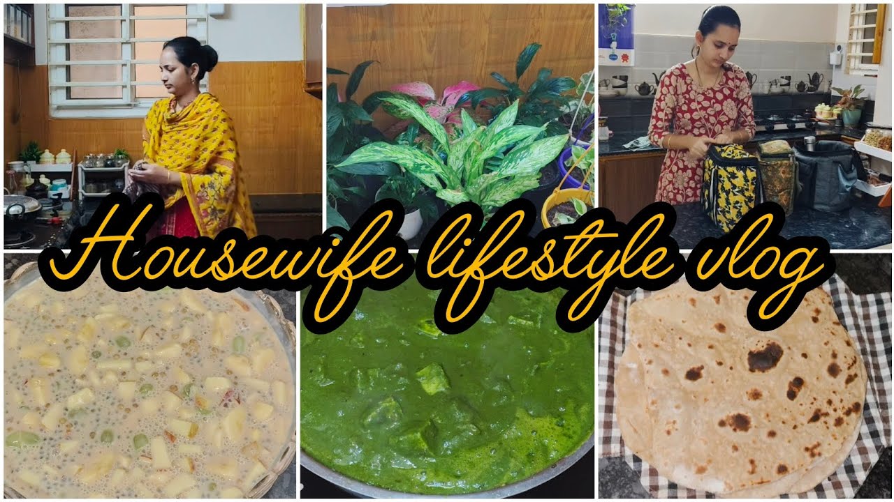 Housewife lifestyle vlogs|cooking cleaning|work routine|palak egg paneer curry,sogu fruit custard 