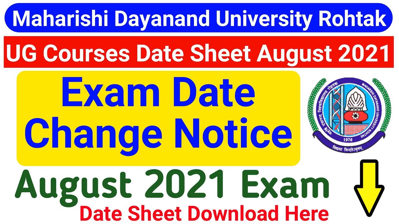 MDU New Exam Date 2021 || MDU UG Courses Exam || Mdu Latest Update || MDU Exam Date Change Notice