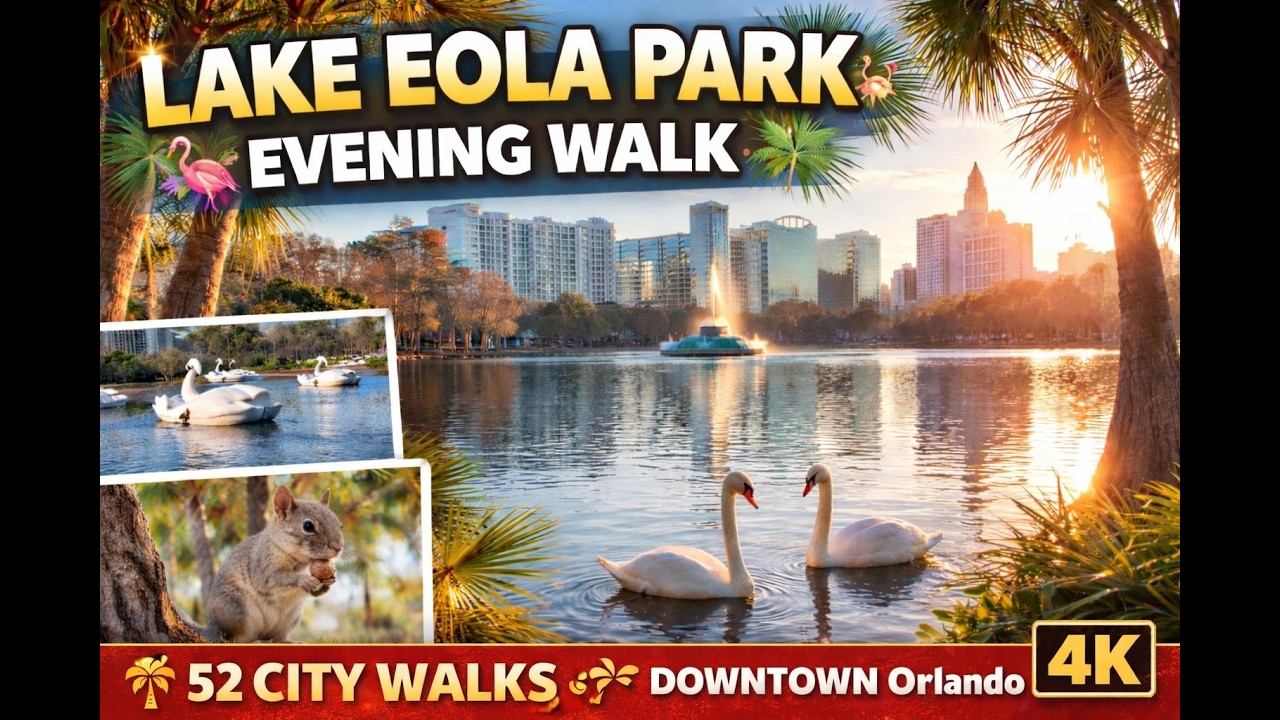 Lake Eola Park Evening Walk in Downtown Orlando 🌆 Swans, Skyline & City Life | 4K POV