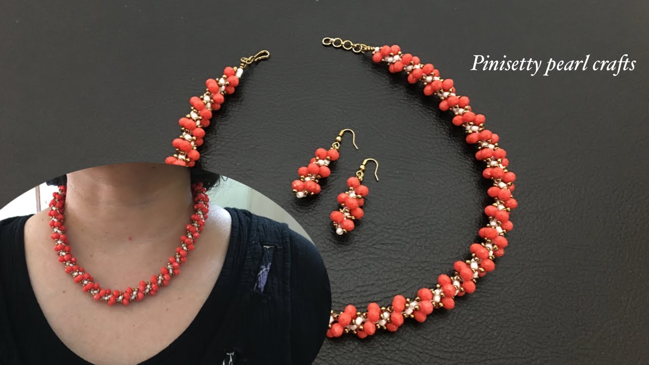 How to make spiral beaded necklace/Bicones rope necklace tutorial/Beaded twisted rope set making.