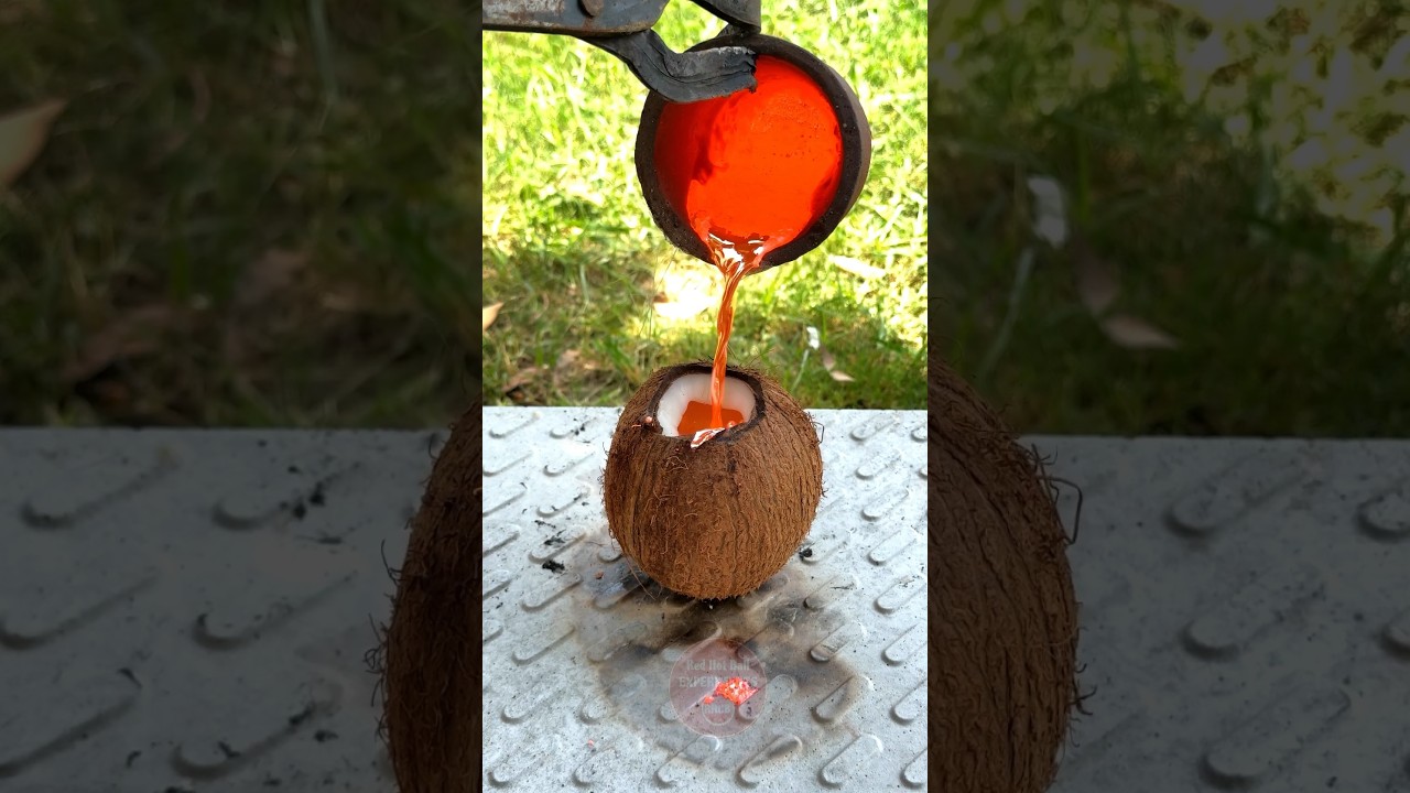 1000&deg;C Molten Copper Vs Coconut 🥥😱 #satisfying #experiment #science #asmrsounds #moltencopper