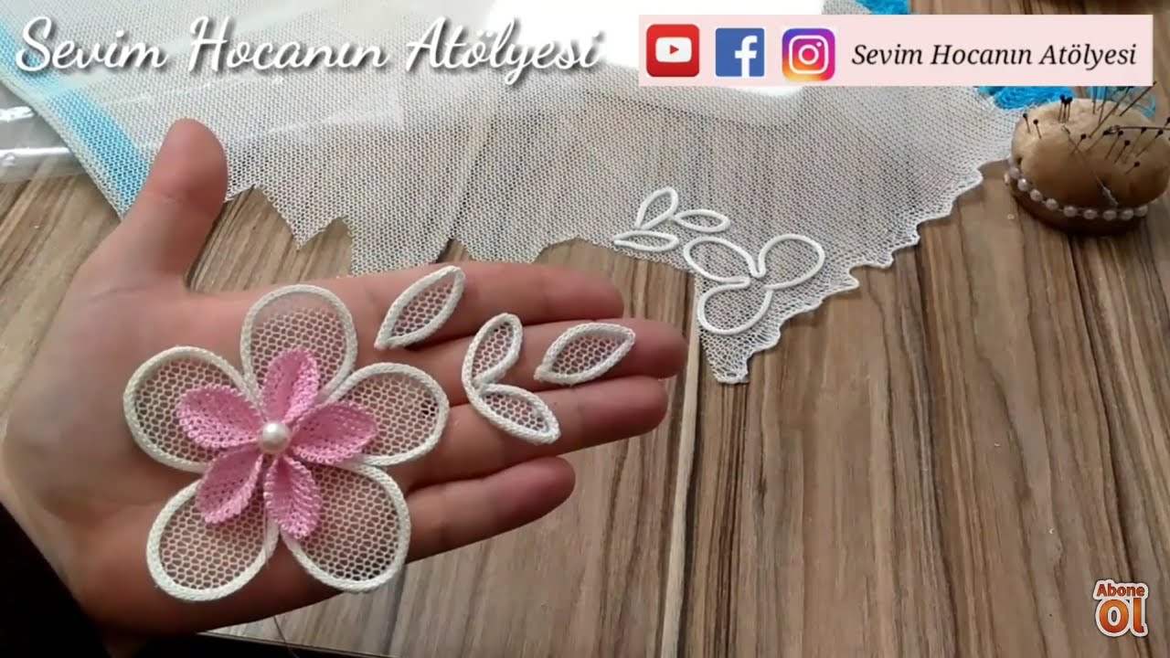 89. MODEL Pudra İpek Kadife Modelimizin Şiş Dantel Çiçekleri ve Yaprakları 👉Sevim Hocanın Atölyesi