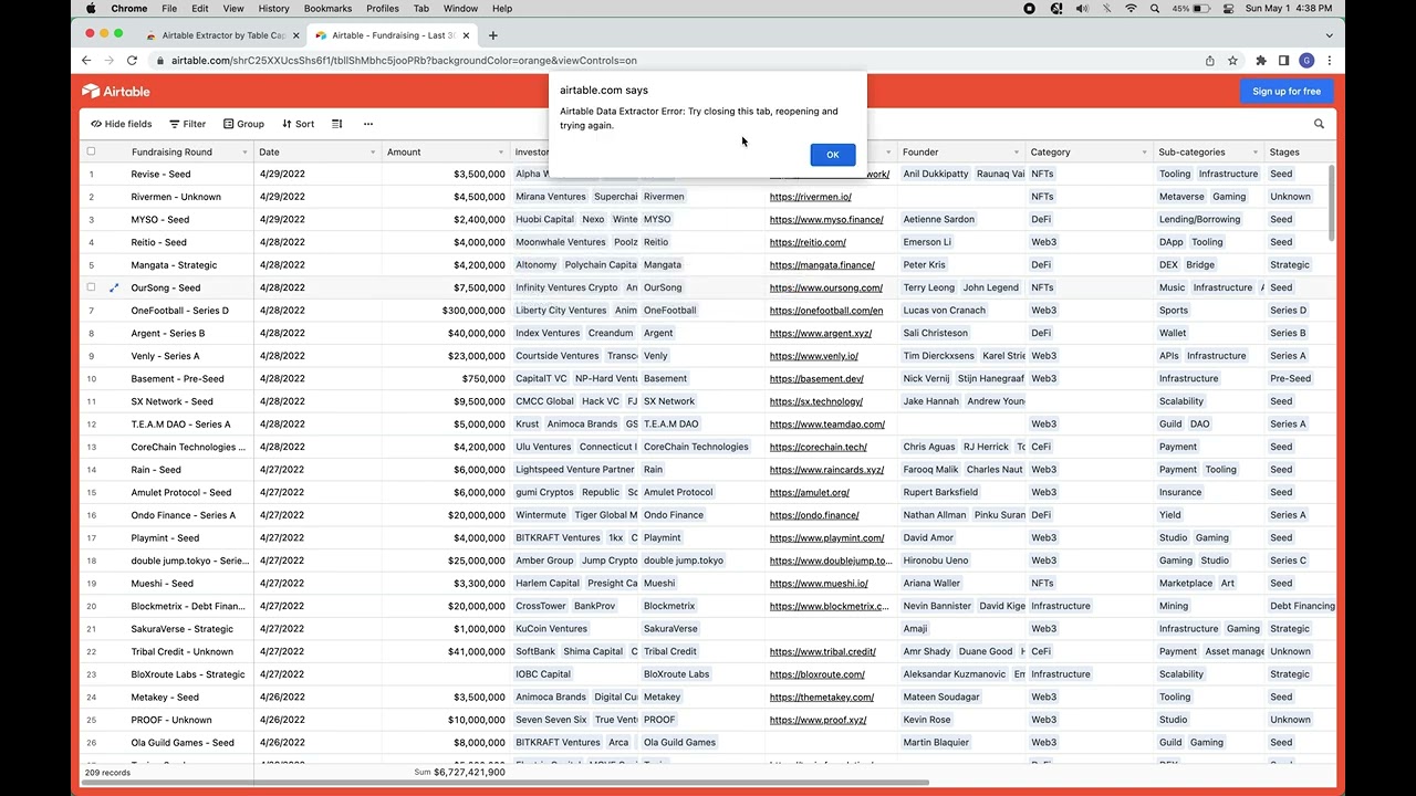 A demo of the Airtable Extractor by Table Capture Chrome Extension