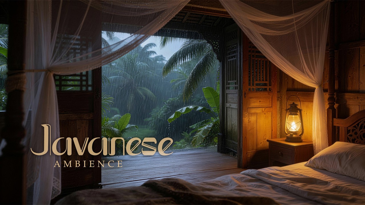 3 Hours Heavy Rain on Roof at Night 🌧️ Cozy Javanese Bedroom Ambience (Deep Sleep & Insomnia)