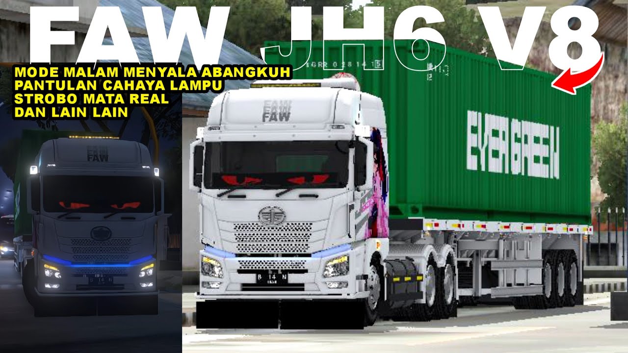 UPDATE MAKIN GANTENG STROBO MATA REAL || SHARE MOD TRUCK FAW JH6 TRAILER || MOD BUSSID TERBARU