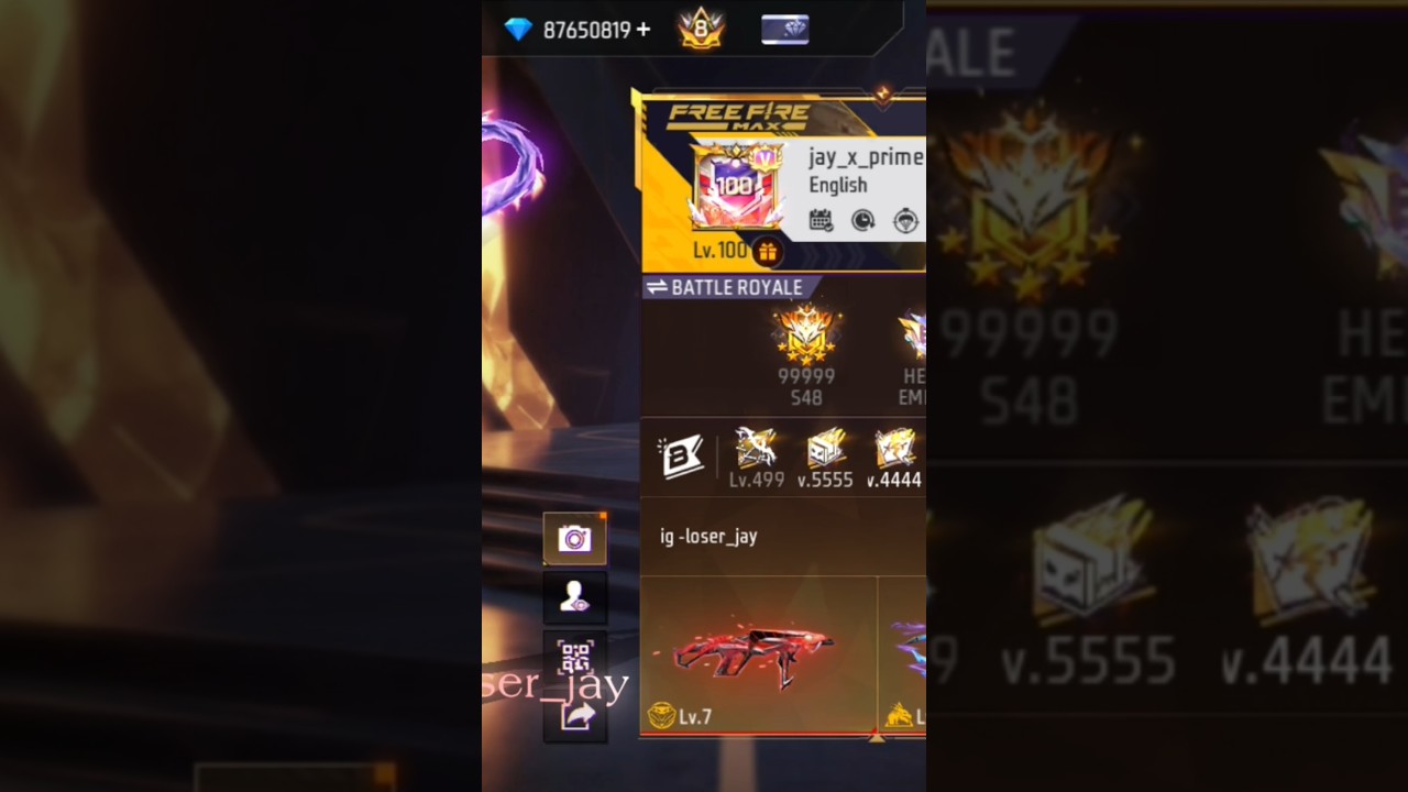 FREE FIRE 100LV AND 9999999+ DIAMOND 💎