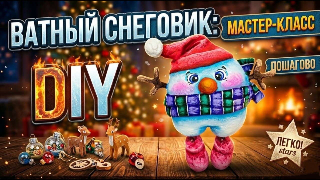 МК Снеговик из ваты на ёлочку / Ватная игрушка / DIY cotton wool toy / Snowman