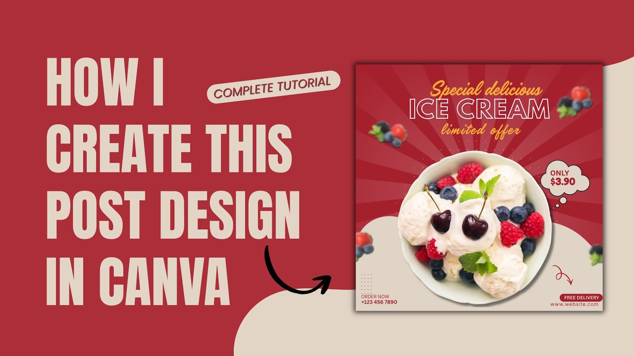 ICE-CREAM POST DESIGN |  Complete Canva Tutorial | step-by-step for beginners