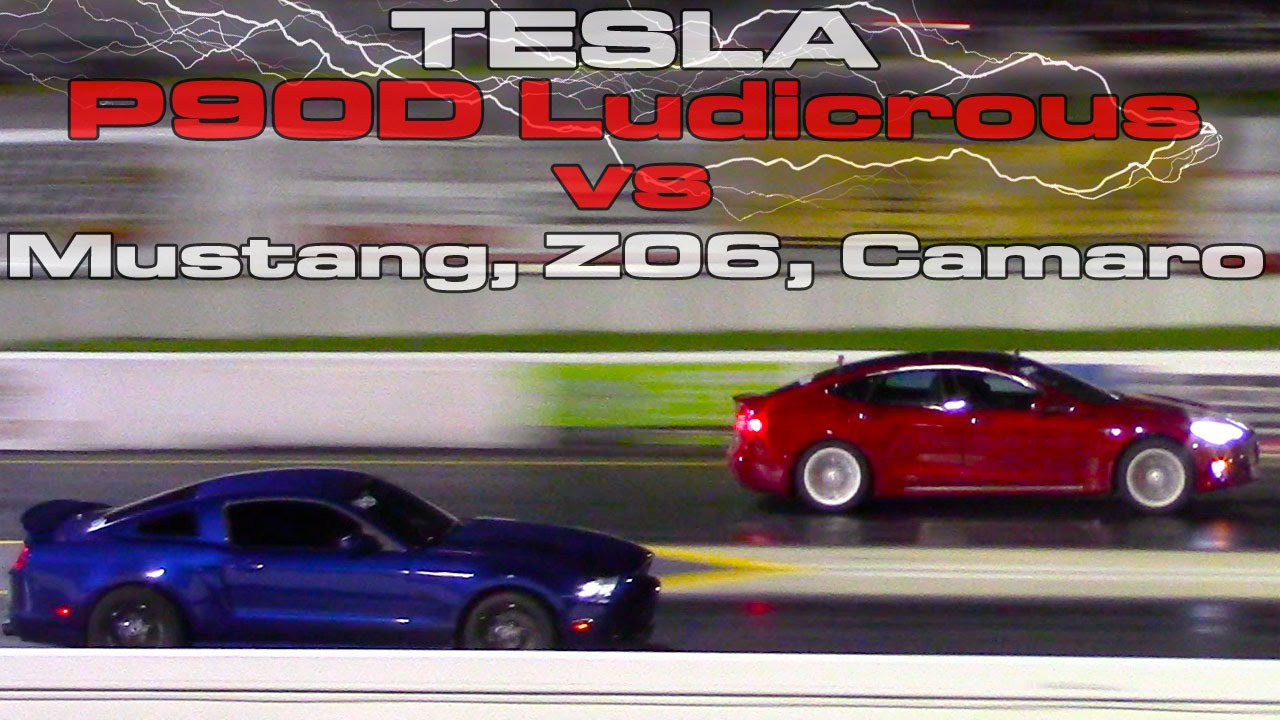 2016 Tesla Model S P90D Ludicrous Refresh runs 11 flat vs Mustang, Z06, Camaro Drag Racing 1/4 Mile
