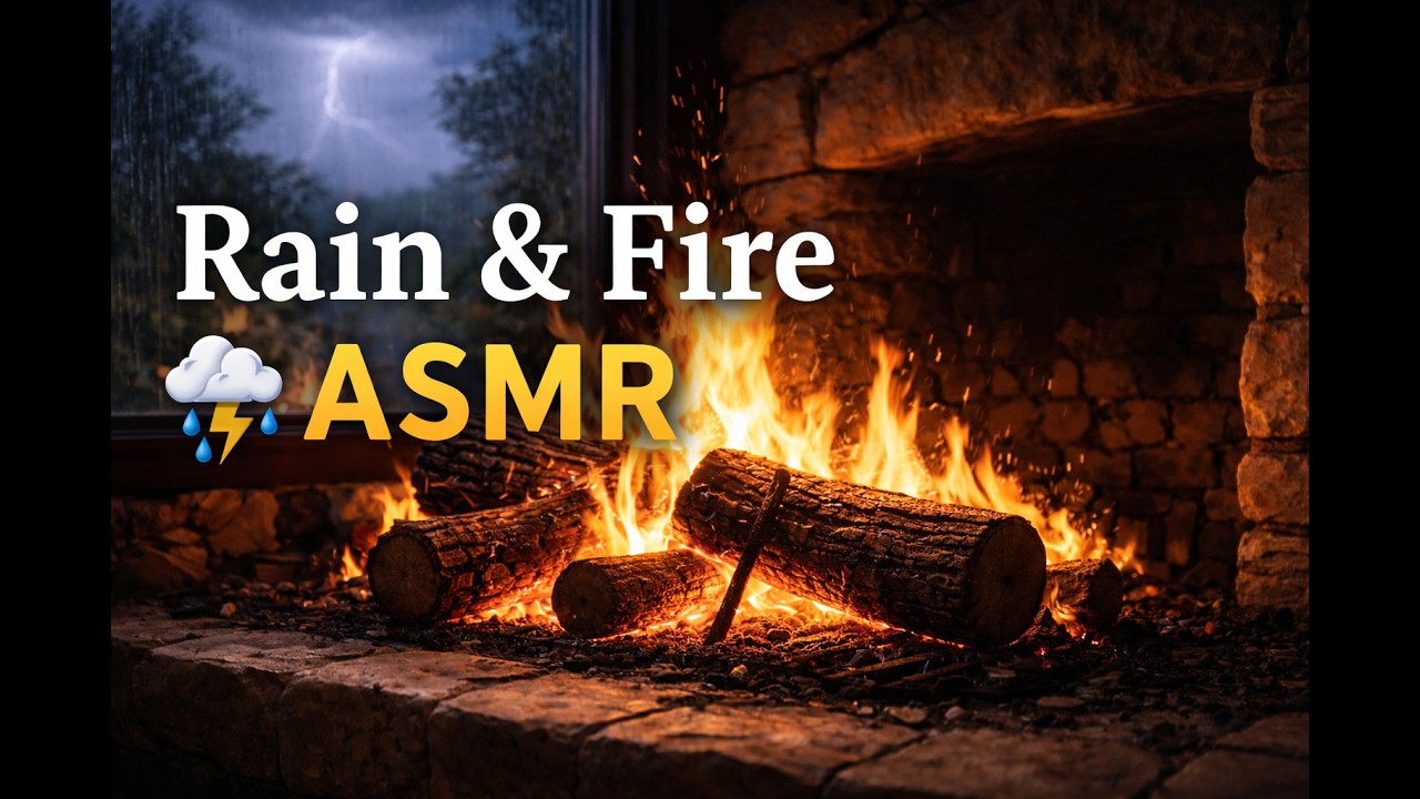 All you need for Deep Sleep, Relaxation & Study | Rain Sounds & Fireplace Crackling 🔥🌧️ Dark Screen