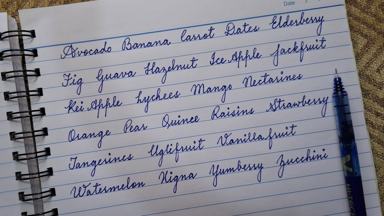 Fruits names in Cursive A to Z/How to write Cursive writing in english.