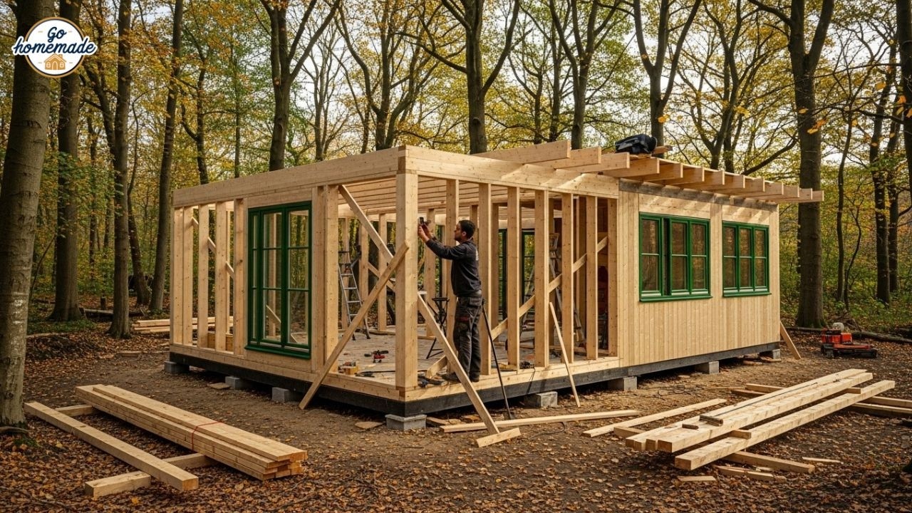 Full Process of Building a Cabin in the Woods | DIY Off-Grid Living