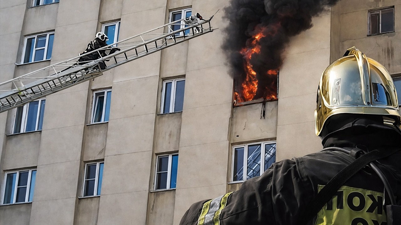 ГОРИТ КВАРТИРА, СПАСЕНИЕ ЛЮДЕЙ, ПОЖАР НА 5 ЭТАЖЕ.