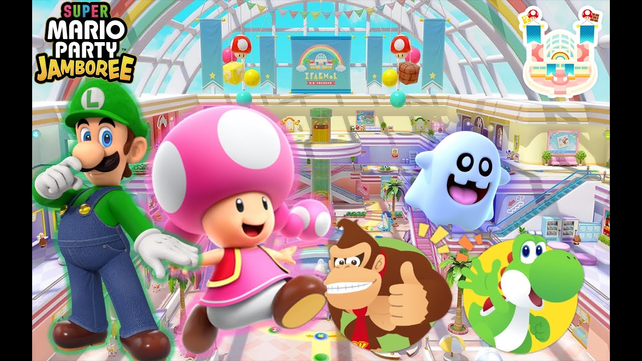 Super Mario Party Jamboree - Luigi & Toadette vs Donkey Kong & Yoshi - Rainbow Galleria