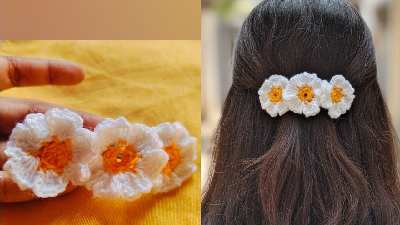 Crochet flower hair clip|| কুশিকাটা দিয়ে তৈরি ফুলের ক্লিপ 