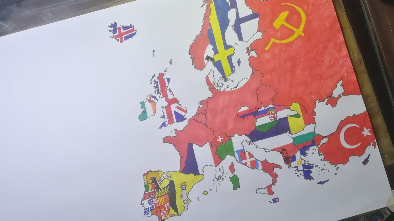 Drawing 1940 Europe flag map | 1940 flag map of Europe | WWII flag map of Europe