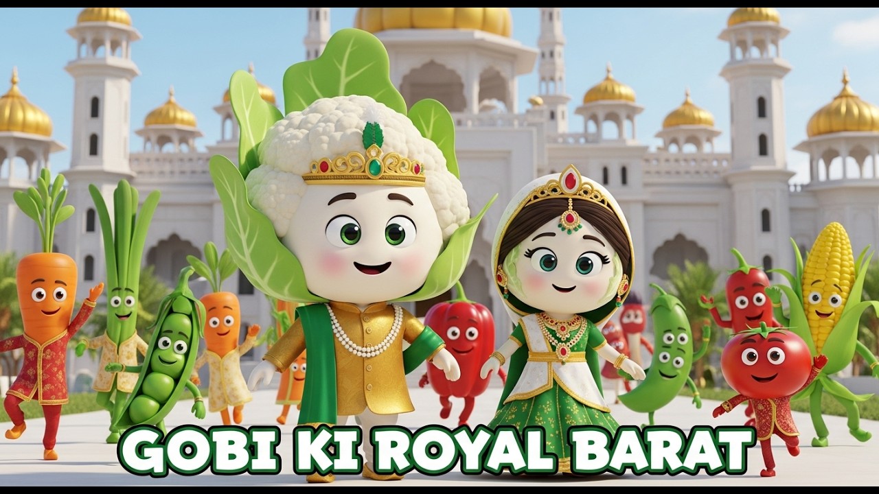 Gobi Ki Royal Barat 👑🥦 | Royal 3D Hindi Kids Song | Veg Wedding Cartoon | Fun Celebration Rhyme
