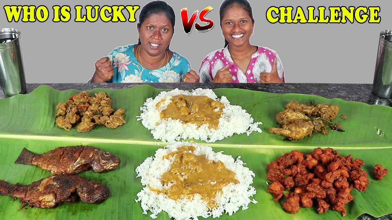 Fish Fry Vs Chicken Fry And Fish Curry With Rice Eating Challenge in Tamil Foodies Divya VS Anushya