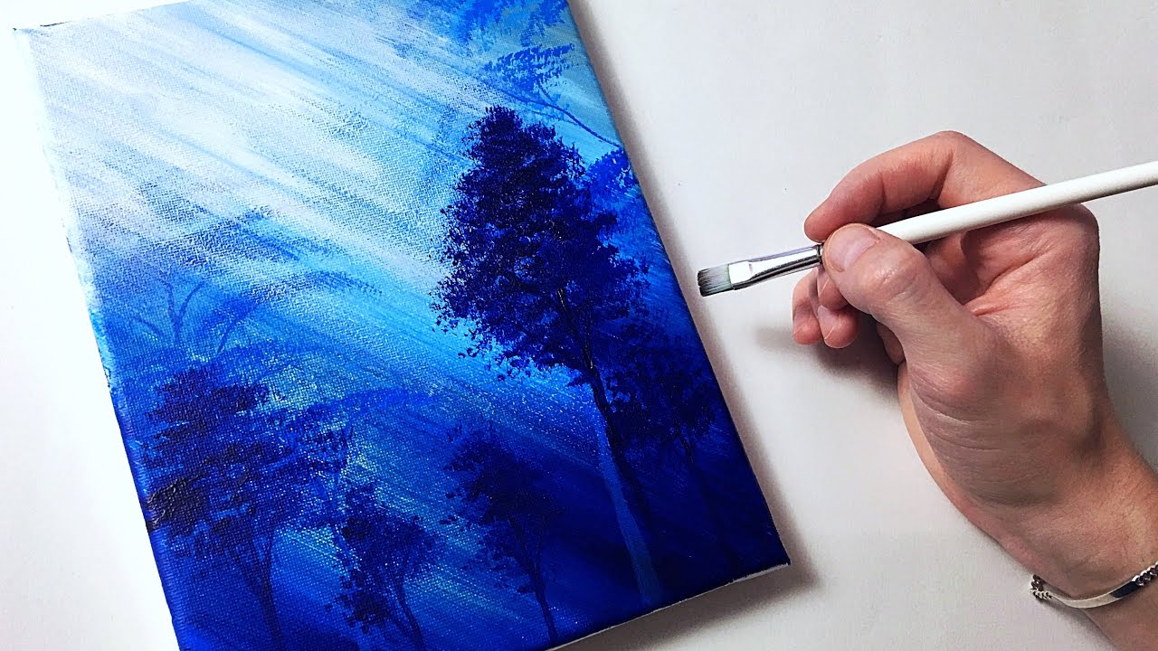 Easy Blue Forest for Beginners | Acrylic Painting Tutorial Step by Step
