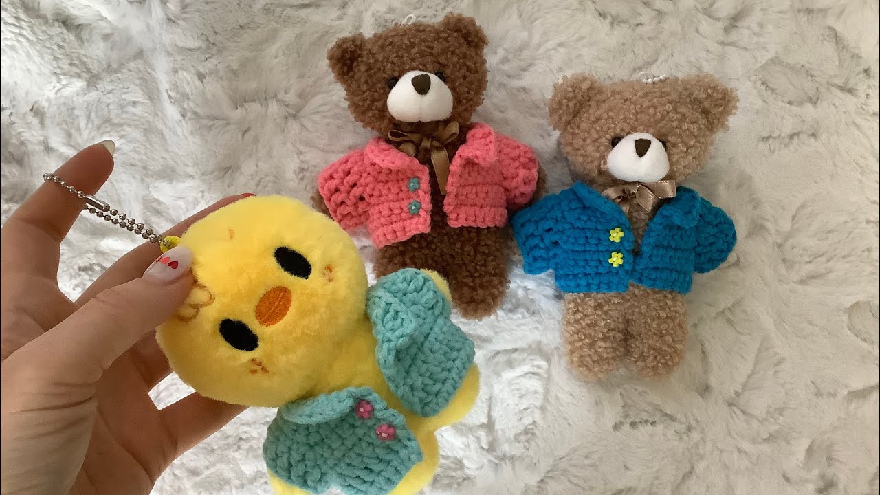 10cm인형 가디건 만들기 / 코바늘 인형 가디건 자켓 crochet doll cardigan / 모루인형옷 키링인형옷
