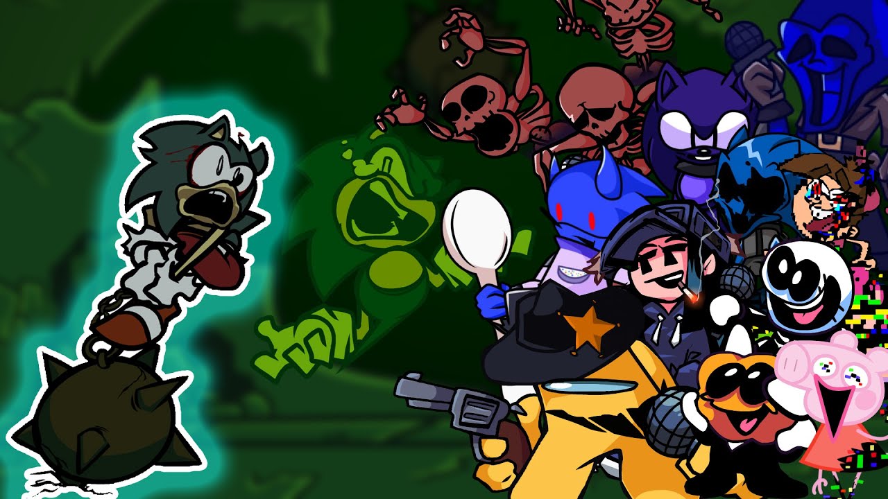 FNF Sink(Vs Sonic Drowning) But Different Characters Sing It🎵 Everyone(Below The Depths//FNF Mod)