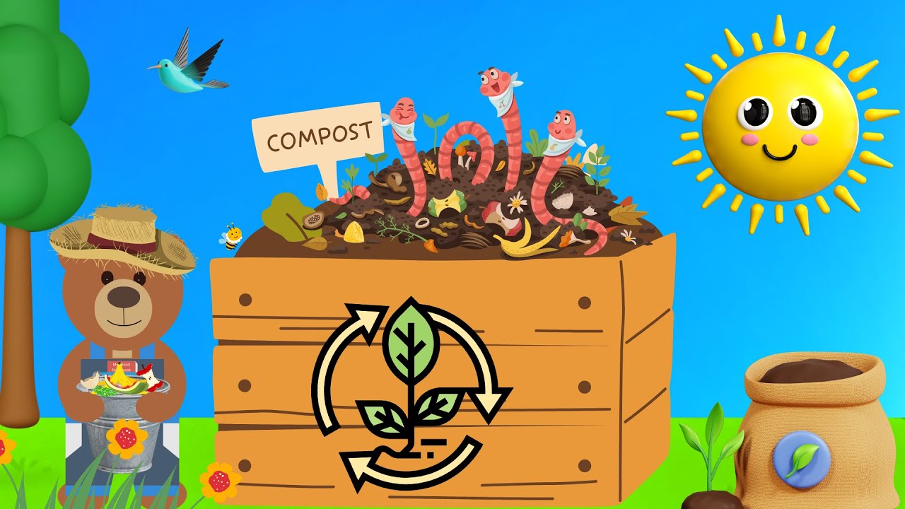Composting For Kids| Beary learns how to turn food scraps into organic compost for his garden.